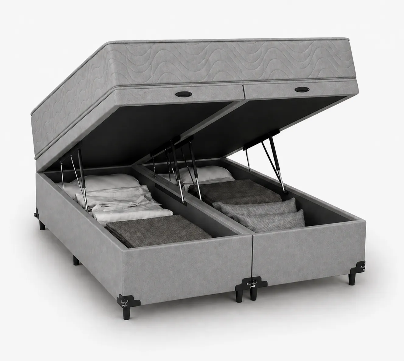 Kit Cama Box + Colchão D33 Solteirão 0,96m - Cinza