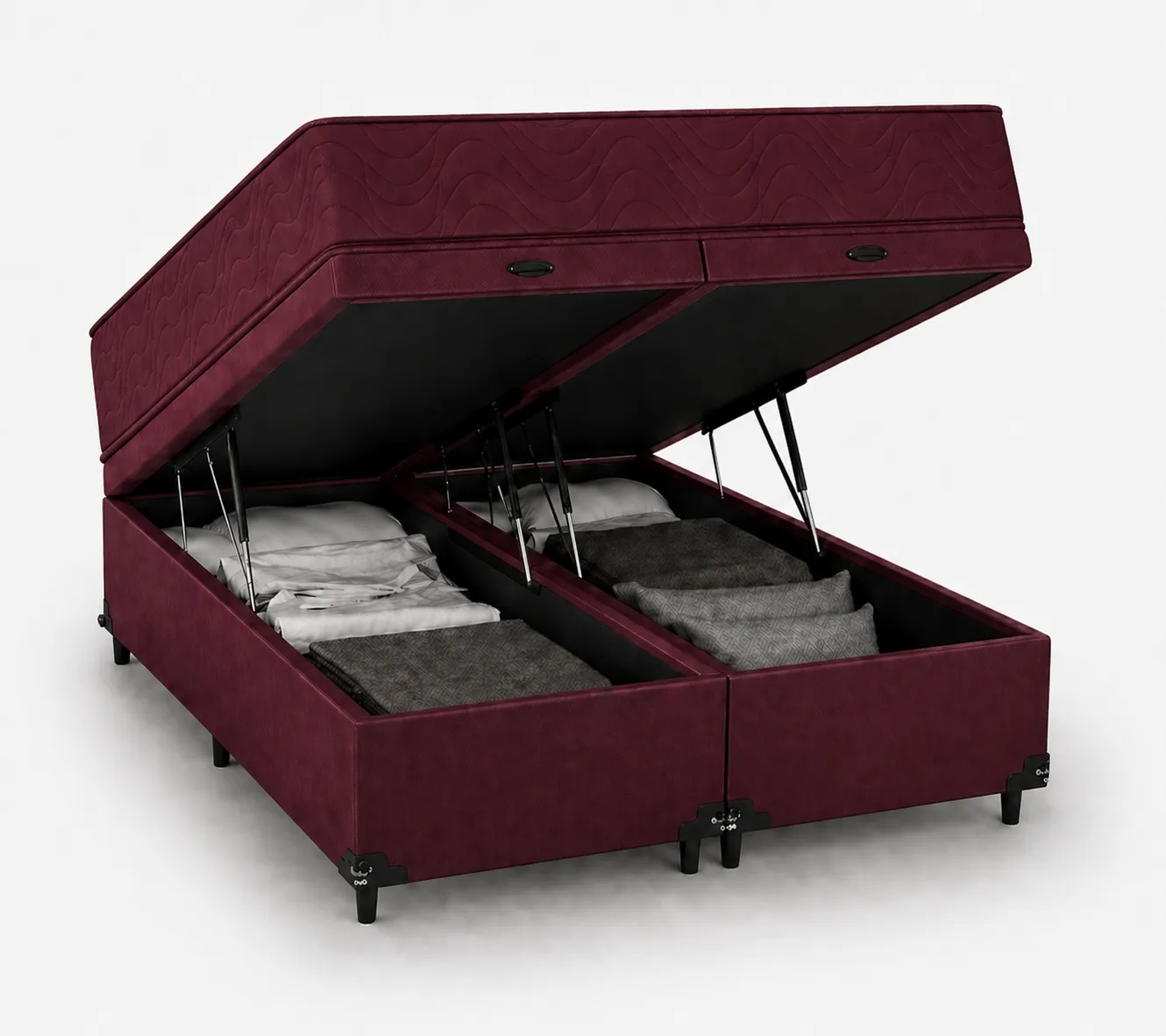 Kit Cama Box Baú + Colchão D33 Solteirão 0,96m - Vinho