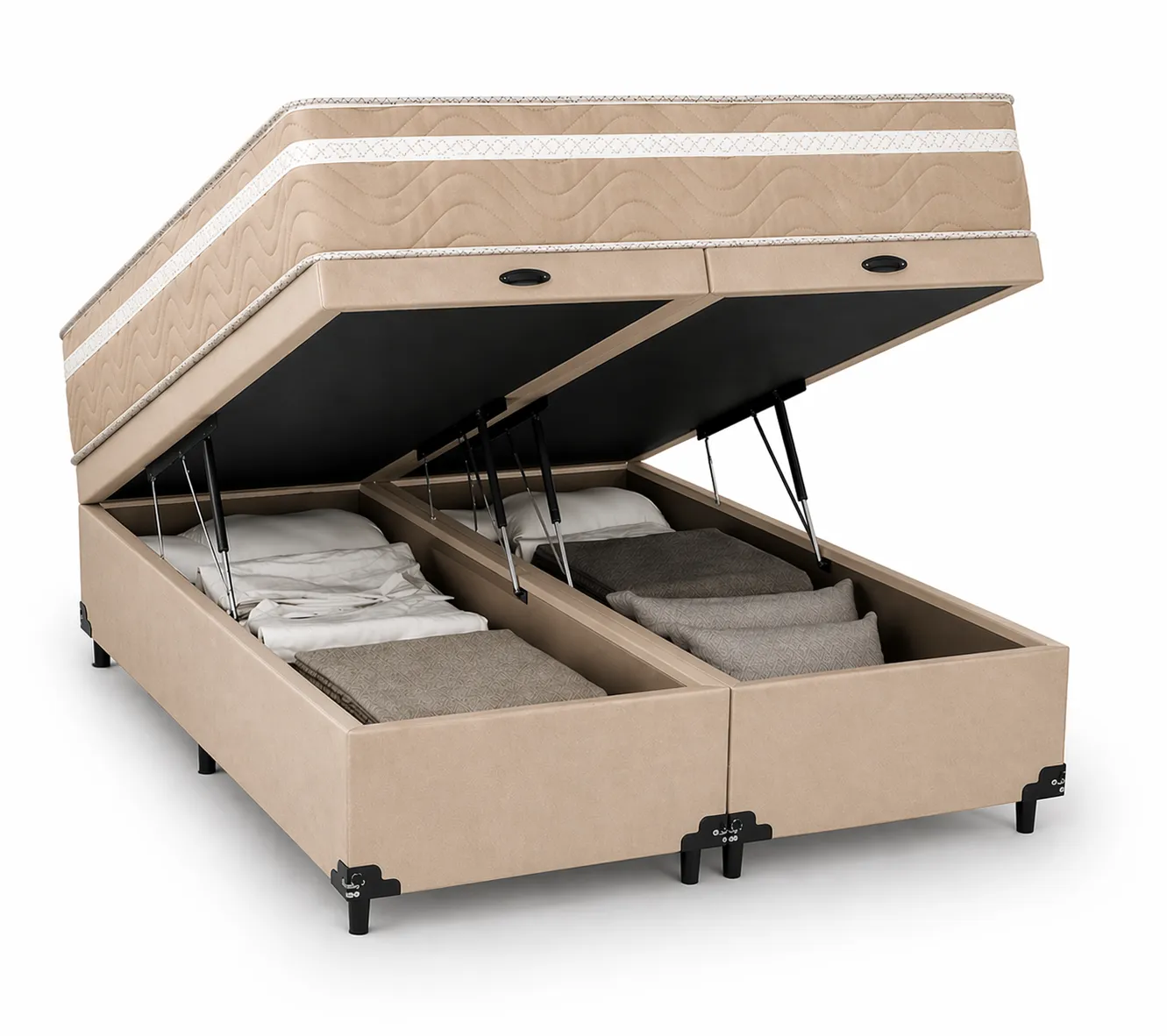 Kit Cama Box Baú + Colchão Mola Bonnel Solteirão 0,96m - Bege