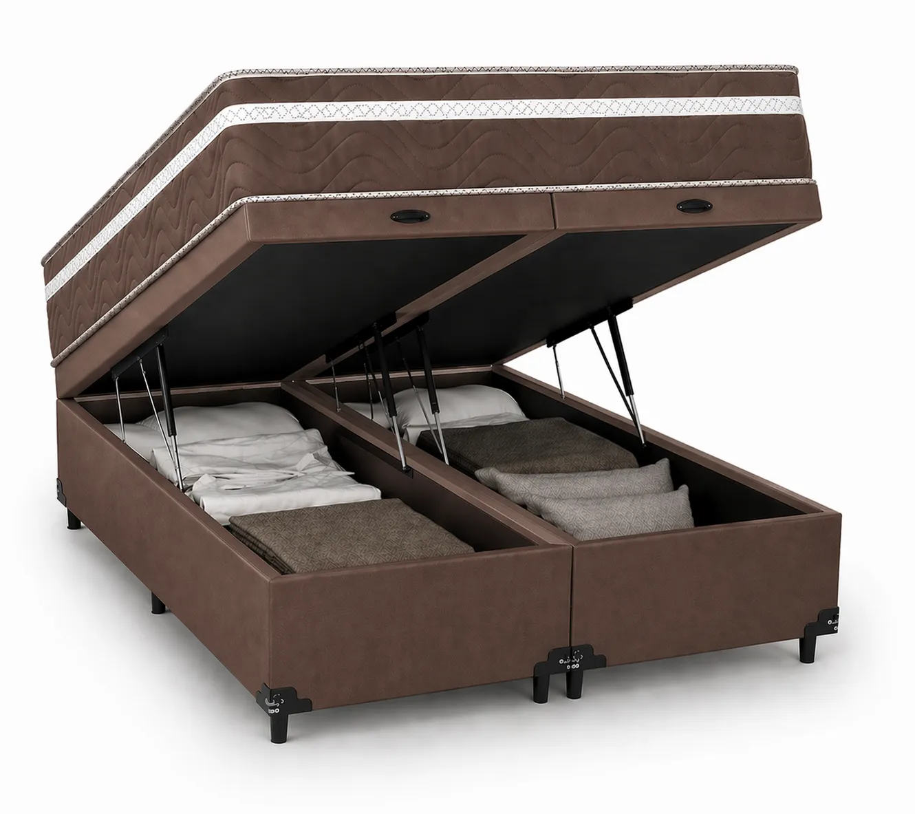 Kit Cama Box + Colchão Mola Bonnel Solteirão 0,96m - Marrom