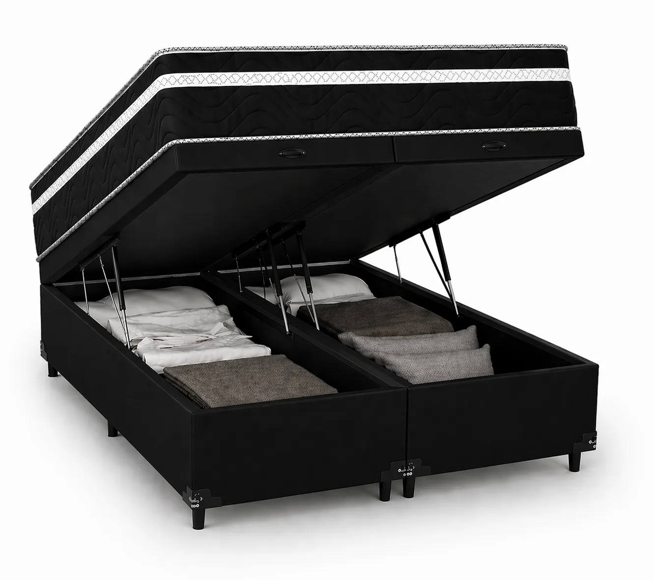 Kit Cama Box Baú + Colchão Mola Bonnel Solteirão 0,96m - Preto