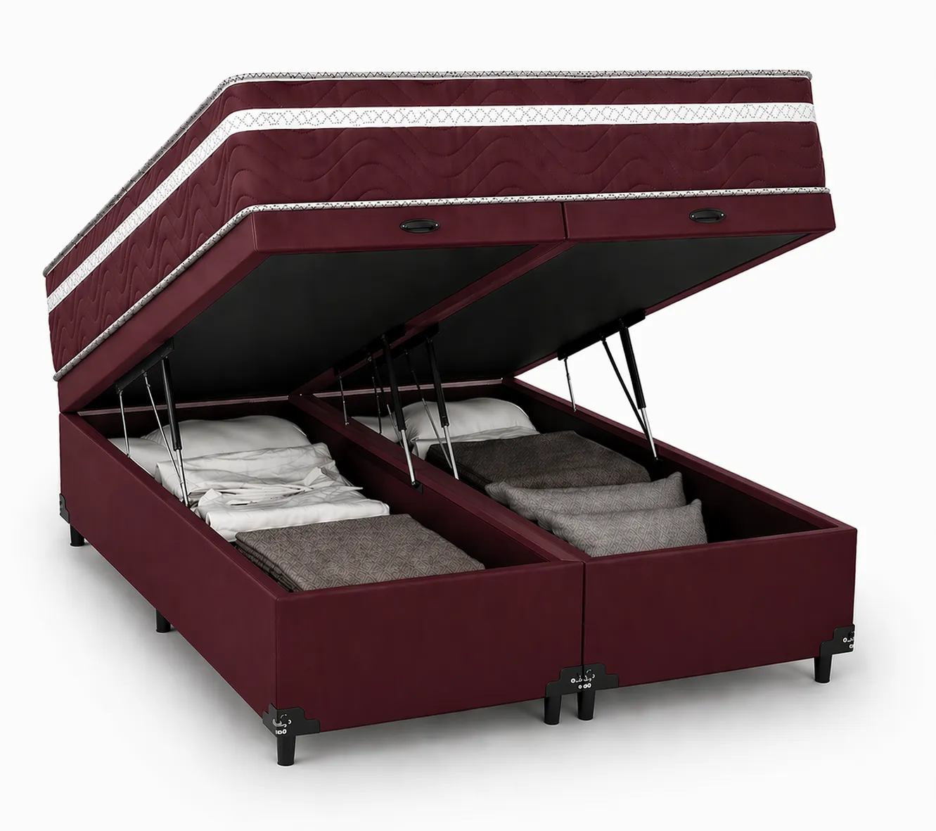 Kit Cama Box Baú + Colchão Mola Bonnel Solteirão 0,96m - Vinho