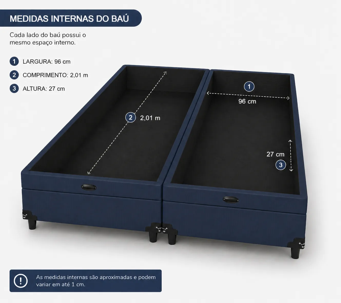Kit Cama Box Baú + Colchão Mola Ensacada Solteirão 0,96m - Azul foto 3