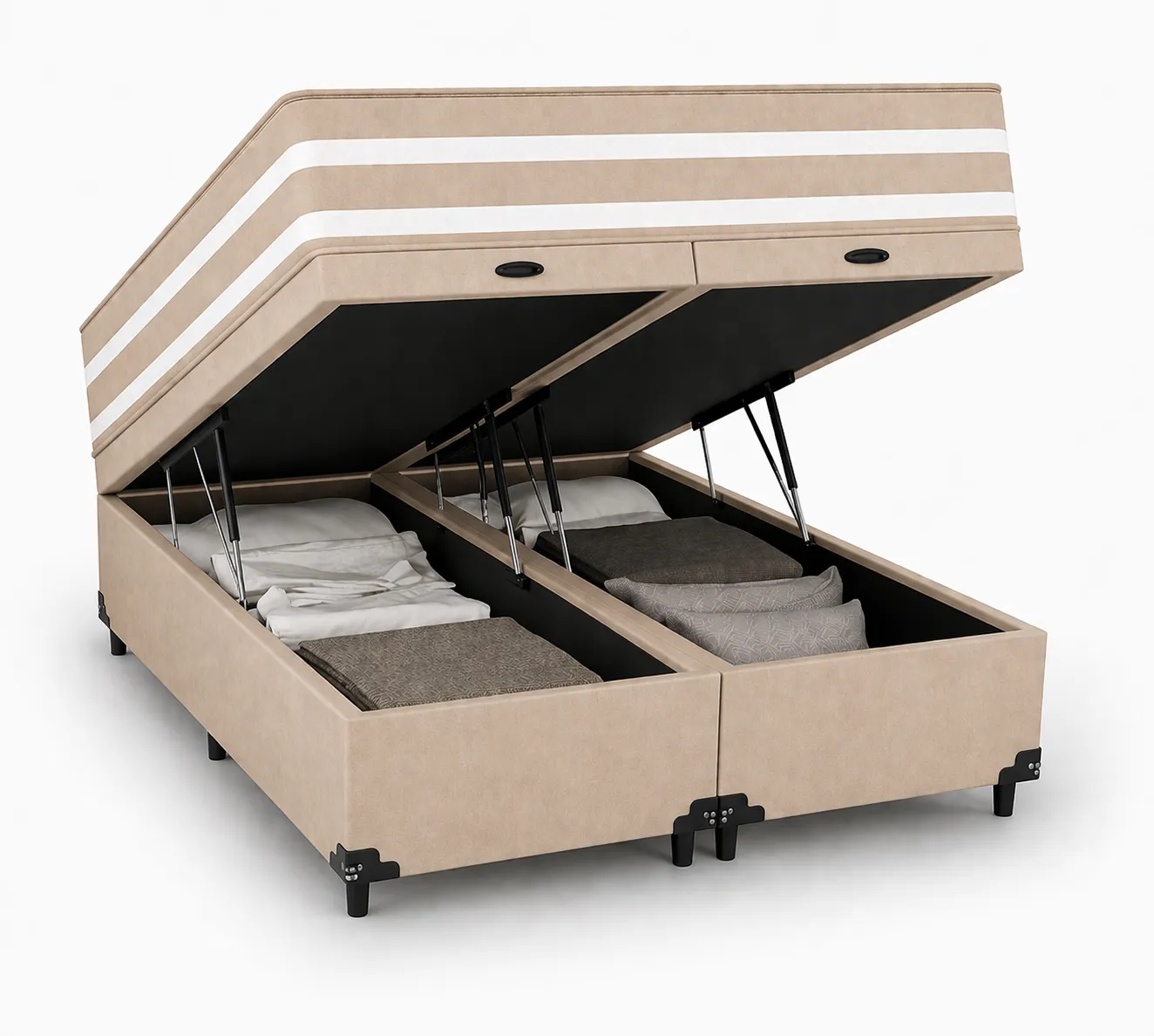 Kit Cama Box Baú + Colchão Mola Ensacada Solteirão 0,96m - Bege