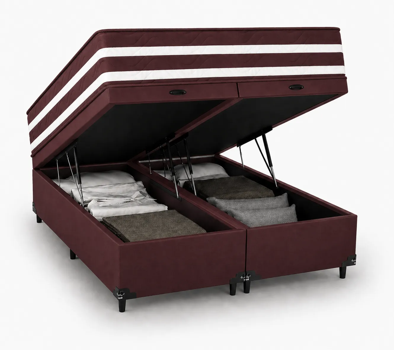 Kit Cama Box Baú + Colchão Mola Ensacada Solteirão 0,96m - Vinho