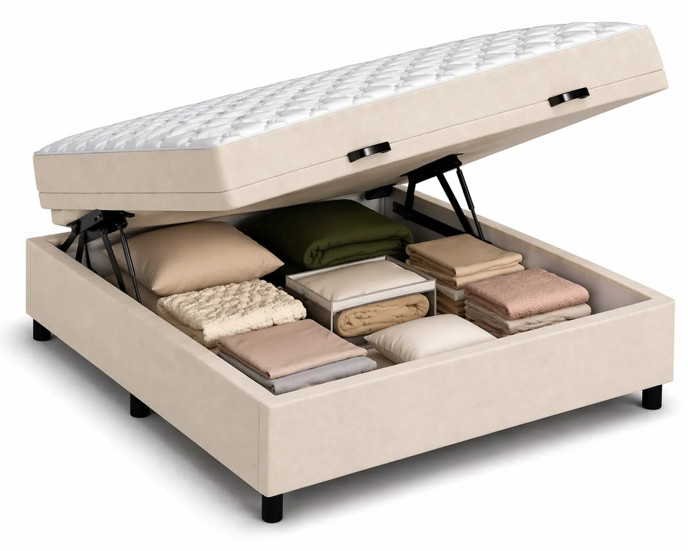 Kit Cama Box Baú + Colchão D33 Viúva 1,28m - Bege