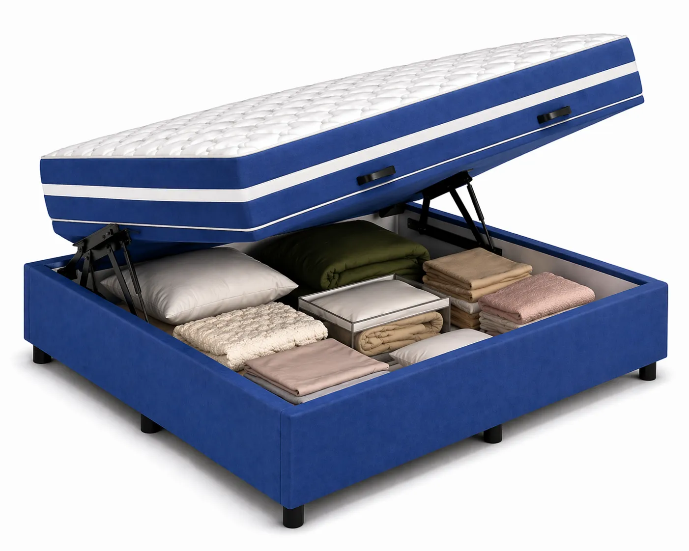 Kit Cama Box Baú + Colchão Mola Bonnel Viúva 1,28m - Azul