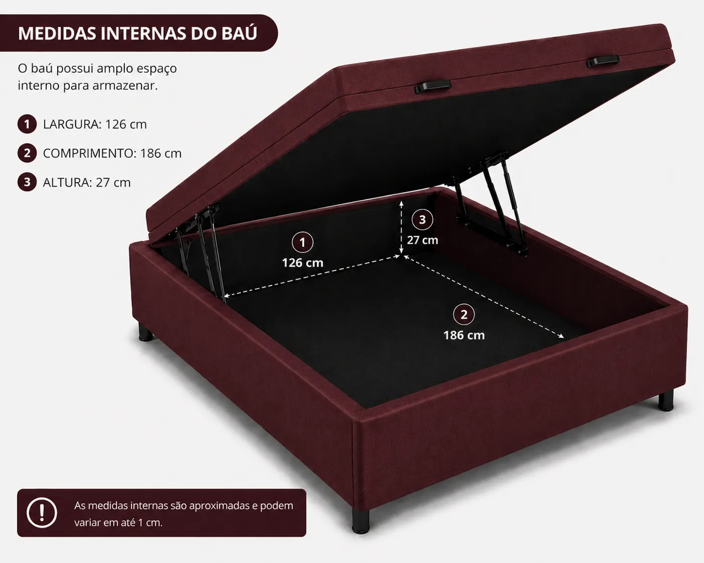 Kit Cama Box Baú + Colchão Mola Bonnel Viúva 1,28m - Vinho foto 3