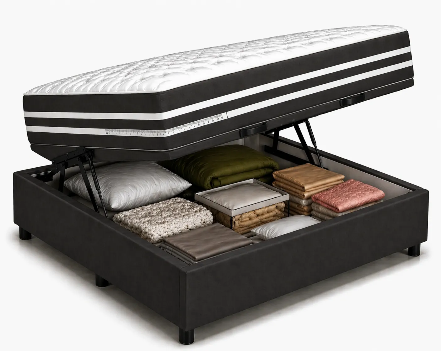 Kit Cama Box Baú + Colchão Mola Ensacada Viúva 1,28m - Preto