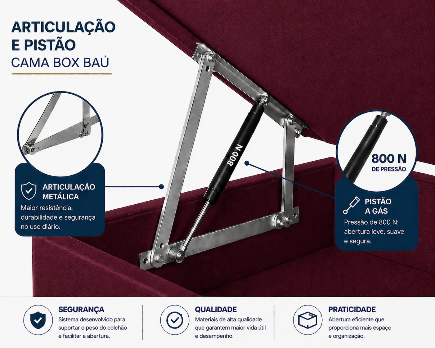 Kit Cama Box Baú + Colchão Mola Ensacada Viúva 1,28m - Vinho foto 4
