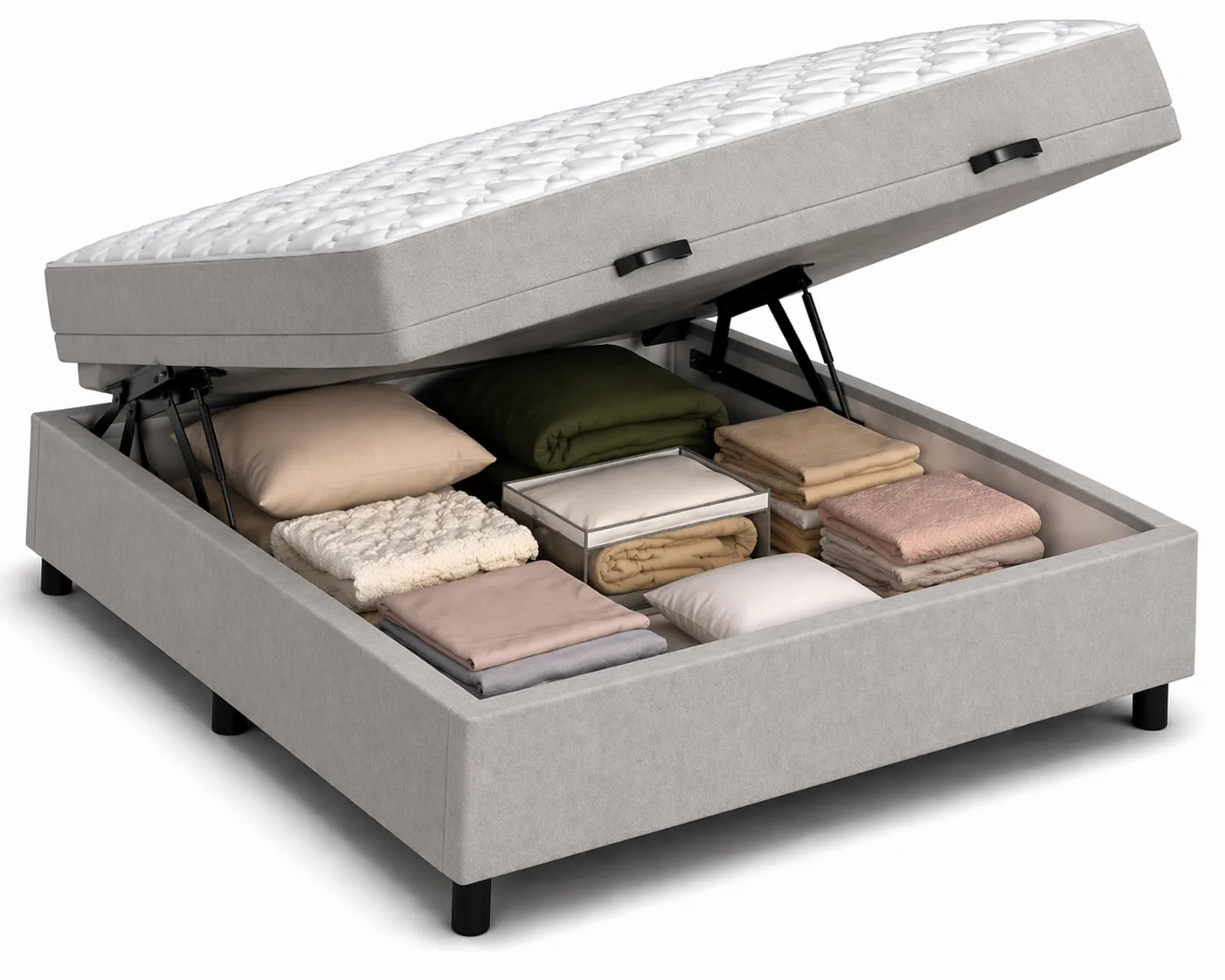 Kit Cama Box + Colchão D45 Casal 1,38m - Cinza