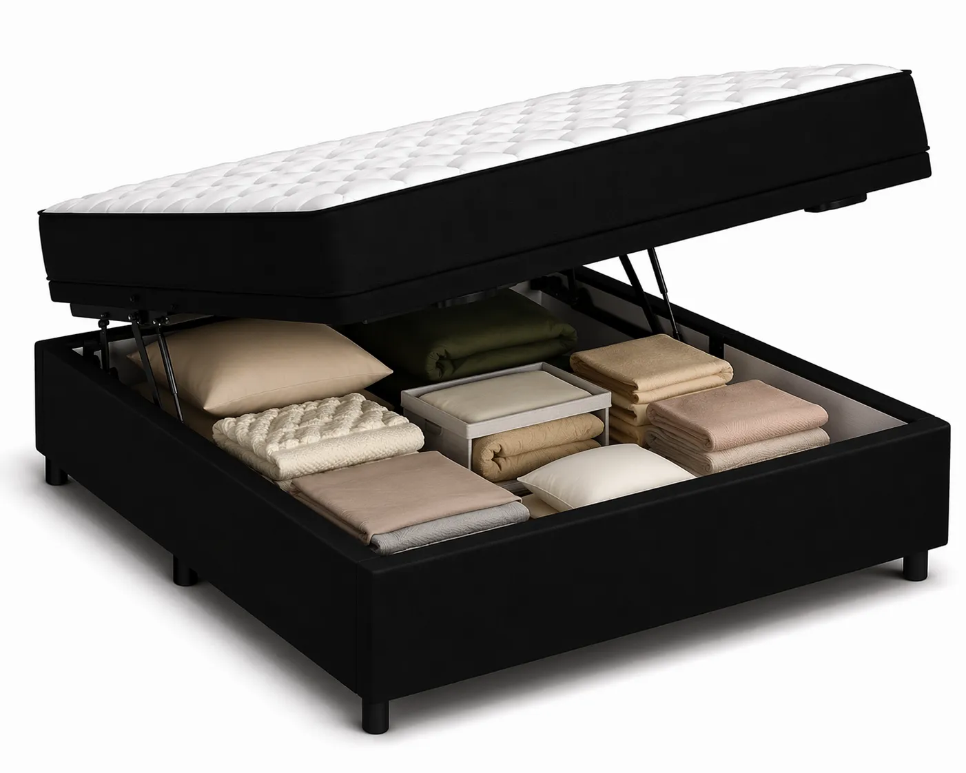 Kit Cama Box Baú + Colchão D45 Casal 1,38m - Preto