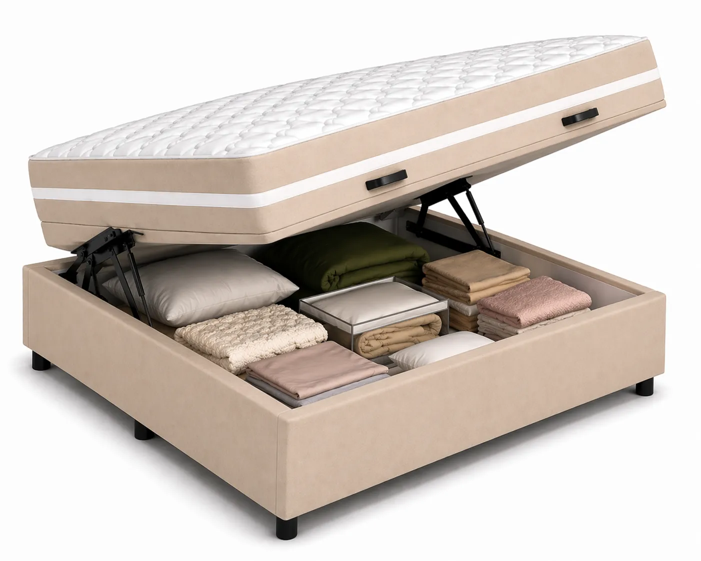 Kit Cama Box Baú + Colchão Mola Bonnel Casal 1,38m - Bege