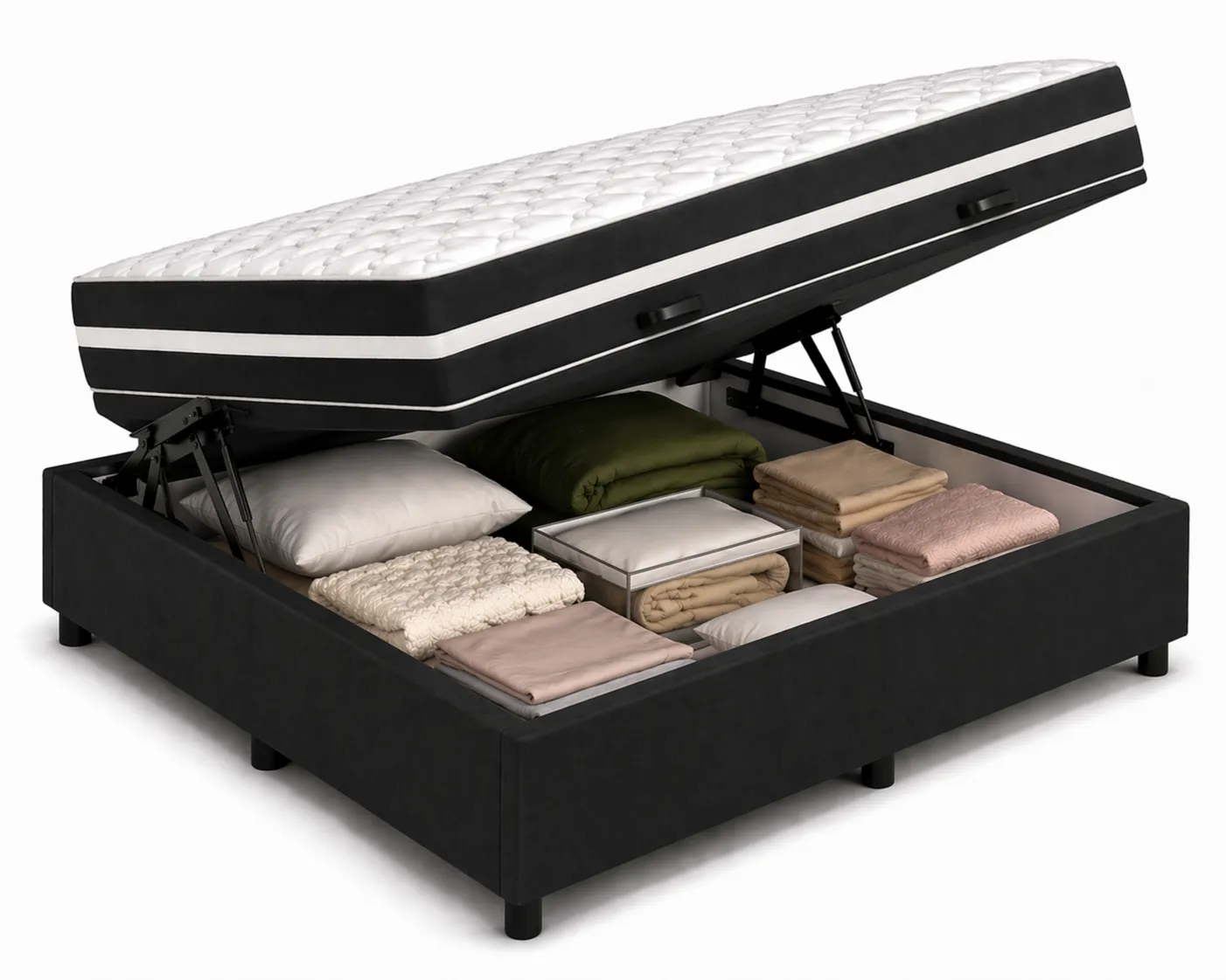 Kit Cama Box Baú + Colchão Mola Bonnel Casal 1,38m - Preto