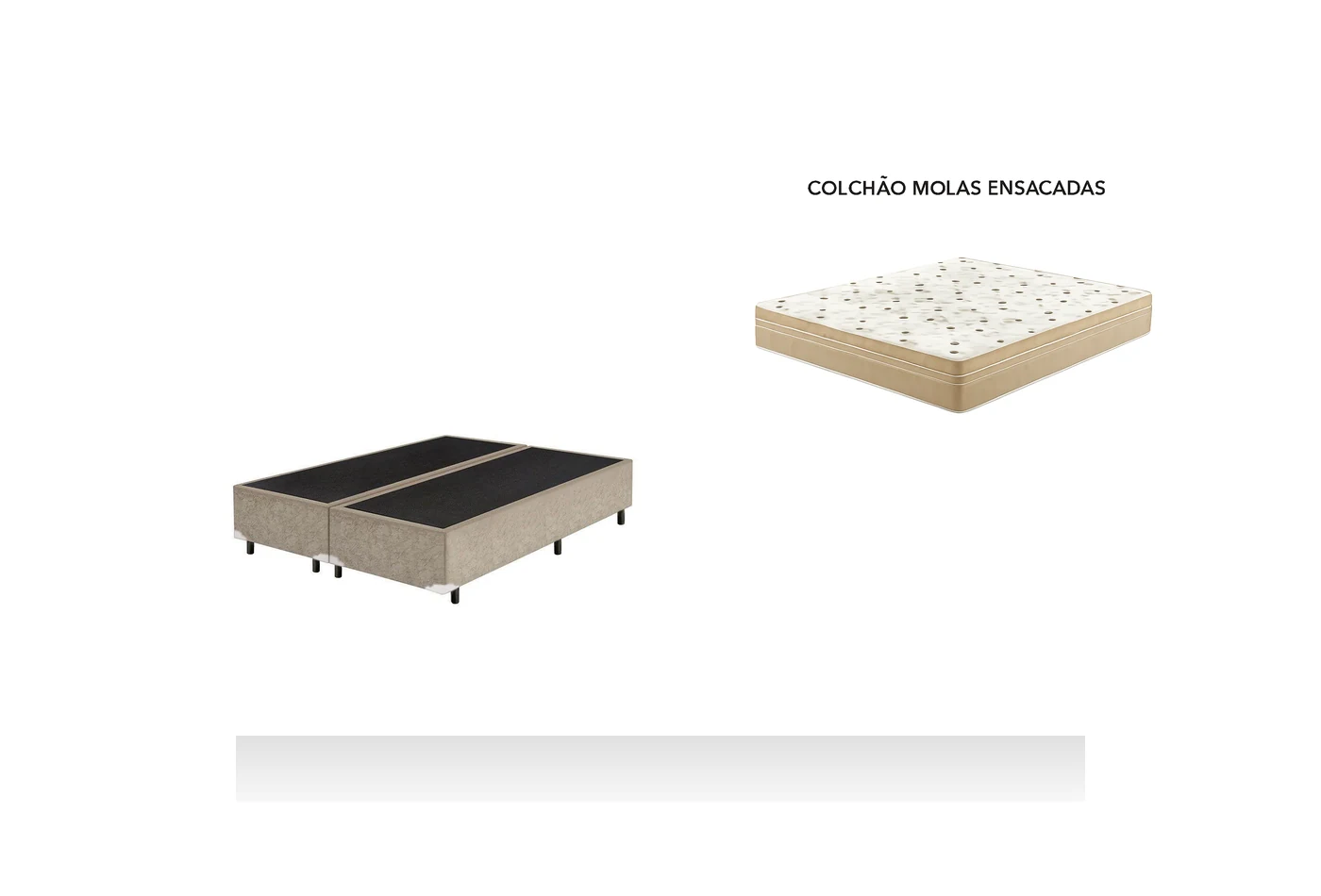 Kit Cama Box + Colchão Mola Ensacada Queen 1,58m - Bege