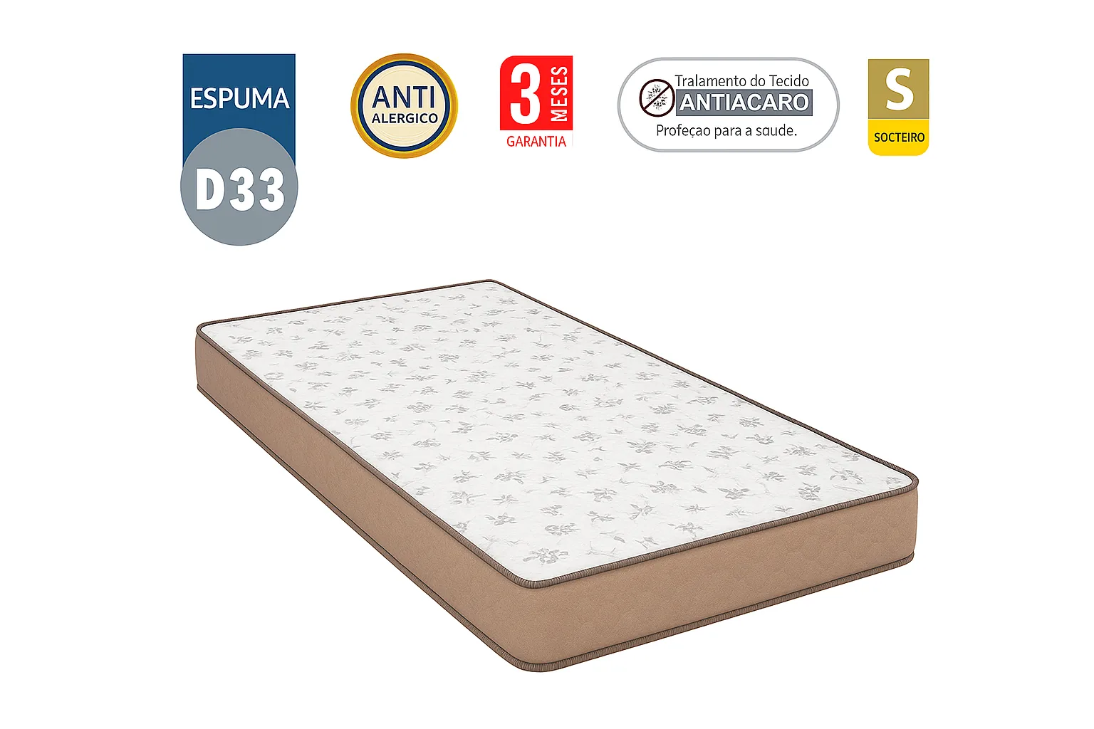 Colchão D33 Solteirinho 0,78 14cm - Bege