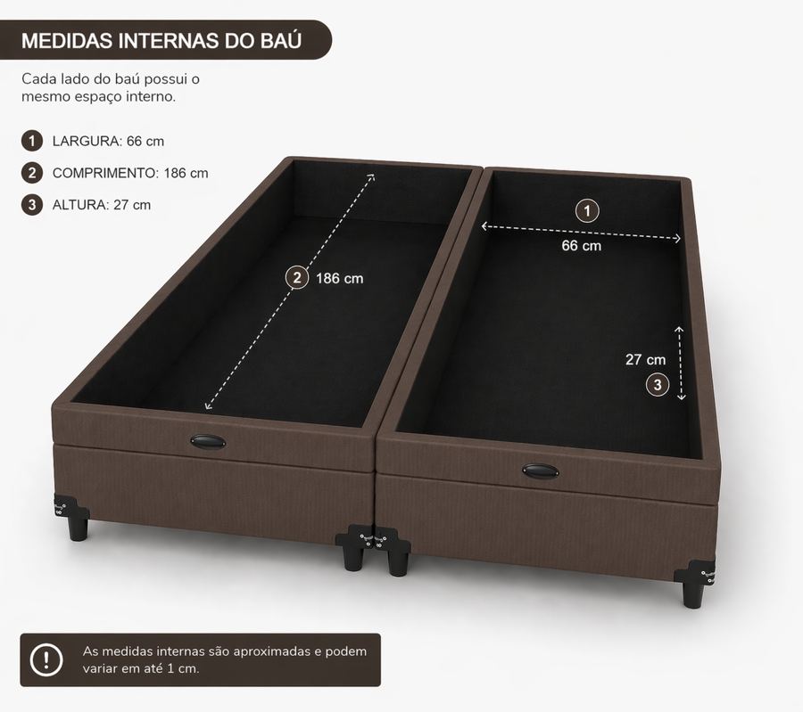 Kit Cama Box Baú + Colchão D33 King 1,98m - Marrom