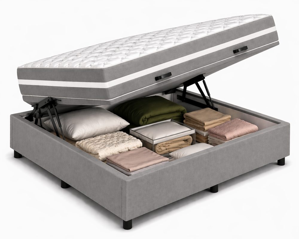 Kit Cama Box Baú + Colchão Mola Bonnel Viúva 1,28m - Cinza