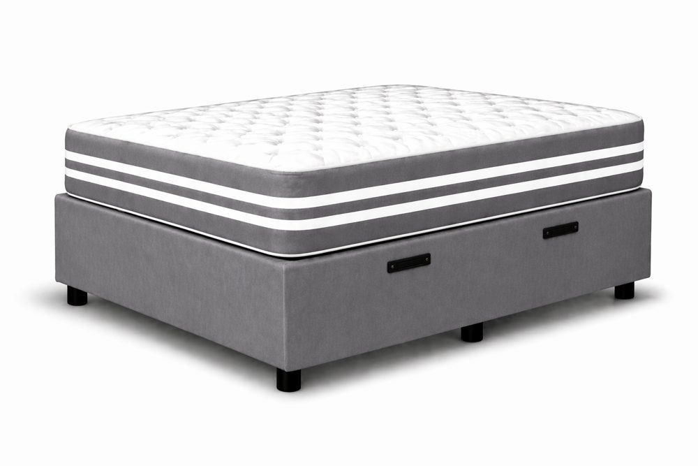 Kit Cama Box Baú + Colchão Mola Ensacada Solteiro 0,88m - Cinza